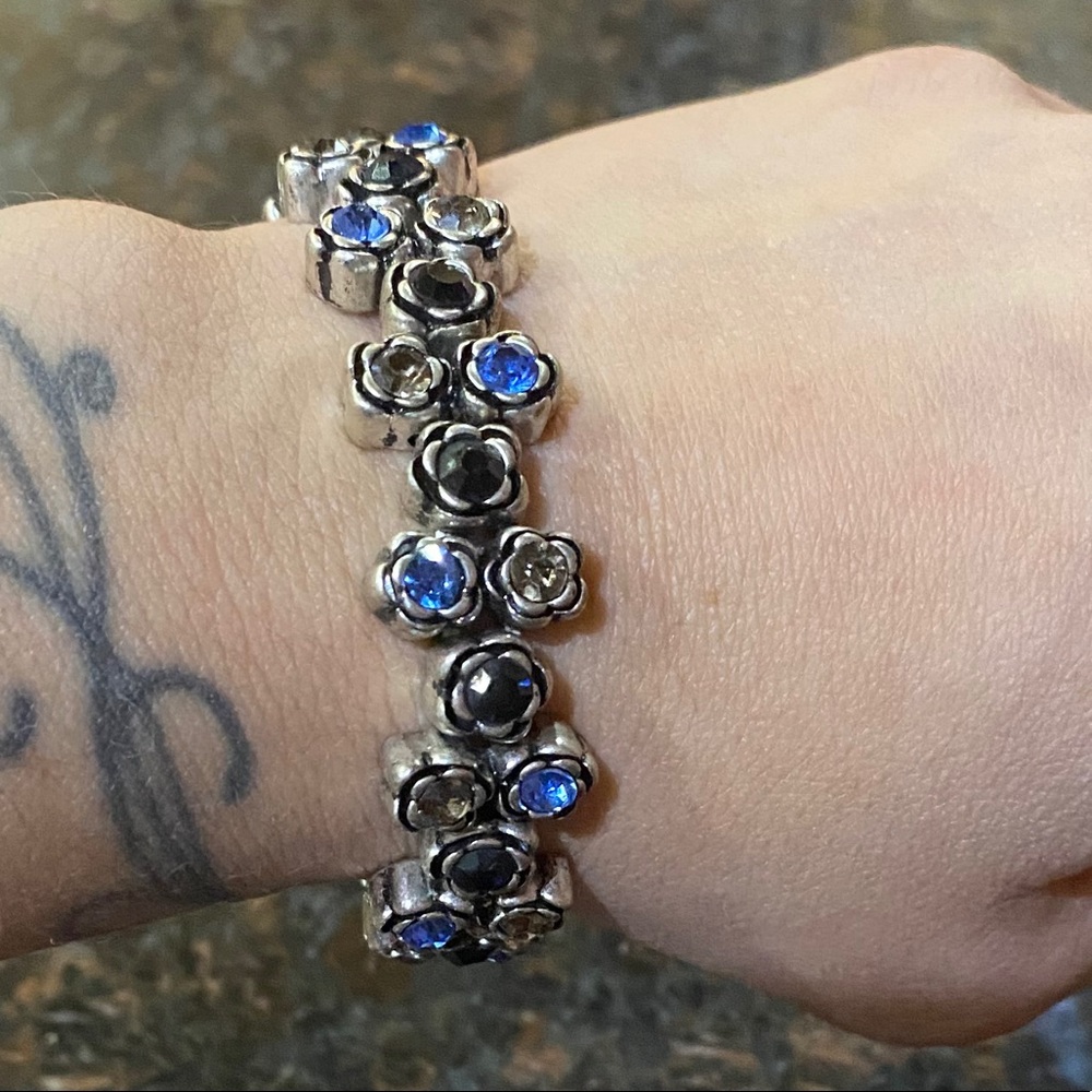 Blue Rhinestone Silver Stretch Bracelet